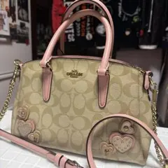 Coach ショルダーバッグ ベージュ ピンク ハートモチーフ