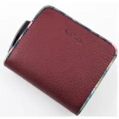 ギフトに☆新品☆箱付 ポールスミス 人気花柄ファスナー 折り財布 バーガンディ