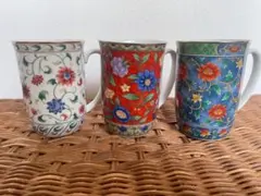 花柄陶器製マグカップ3個セット