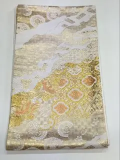 金色と白色の袋帯　花柄　鳳凰　豪華
