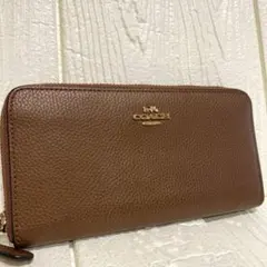 【美品】COACH コーチ 長財布 ラウンドジップ ブラウン 茶 ペブルレザーのサムネイル