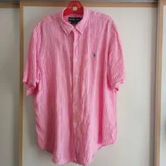 ラルフローレン コットン半袖ストライプシャツ ピンク