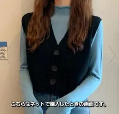 ニットベスト 前開き Vネックトップス　ブラック　ショート丈