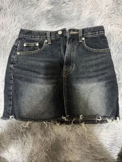 ダークデニム タイトスカート フリンジヘム 韓国 弘大