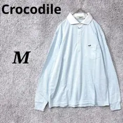 4327 クロコダイル ポロシャツ M 水色 コットン ゆったり オーバーサイズ