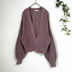 アースミュージック＆エコロジー ボリューム袖 ワッフルニットカーディガン F