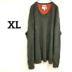 1901【XL 】100%カシミヤ グレー Vネックセーター 長袖