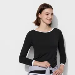 【美品】エアリズム シルクブレンド UVカットクルーネックT ブラック 長袖 L