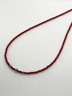 赤いビーズネックレス-red necklace handmade