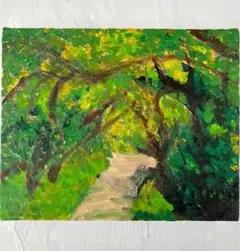風景画◇林道◇新品 美品【水性絵具/アクリル/色鉛筆】◇防水&丁寧梱包