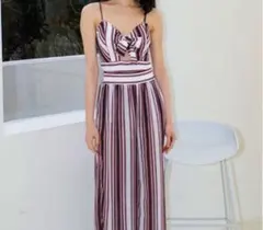 ワイドパンツ付き ストライプ柄 ワンピース水着 M リゾートのサムネイル