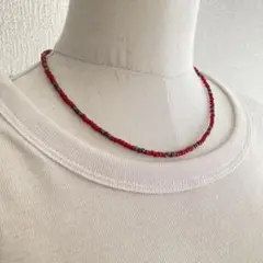 ハンドメイド　ビーズネックレス　ビーズアクセサリー　レッド　16