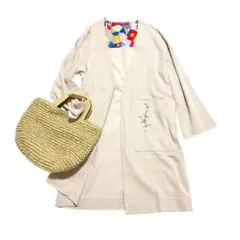 【新品】グラニフ ロングカーディガン 鳥.花刺繍 綿 ライトアウター カラフル