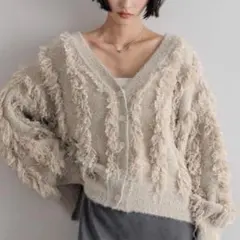 LOWRYS FARM ラメフリンジ2WAYカーディガンLS