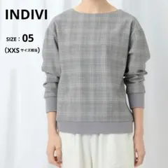 美品│INDIVI グレンチェッククルーネックプルオーバー 05 小さいサイズ