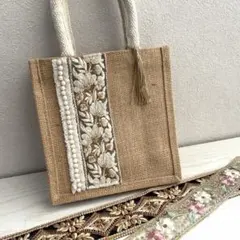 インド刺繍　ジュートバッグ