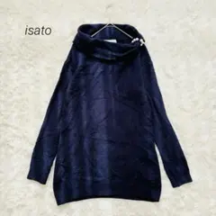 isato ボリュームネック ニット チュニック 長袖 ウール混 ネイビー F