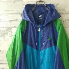 ナイキ 刺繍ロゴ ナイロンジャケット 青・緑 フード付き マルチカラー