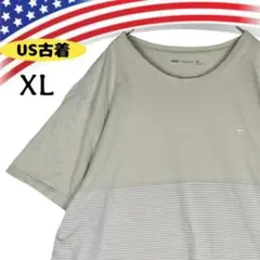 47146【アメリカ古着】ライトグリーン ボーダー Tシャツ XL シンプル