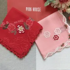 【未使用品】PINK HOUSE 刺繍とモチーフ ハンカチセット
