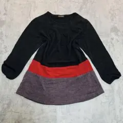 ニット　ボーダー　赤　レッド　グレー　ブラック　黒　vintage 森ガール