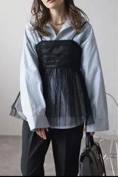 新品Bonjour saganフロッキードットチュールキャミソール黒シアー水玉