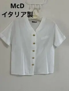 希少/イタリア製ヴィンテージ McD半袖38 金ボタン 刺繍ロゴ レトロ