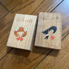 昭和の白木小箱入り　みすや針セット　2箱　黒猫　赤茶ヘアの愛らしい少女　貴重品