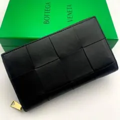 ボッテガ BOTTEGA イントレ 二つ折り 折り財布 レザーブラック D38