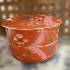 朱色　陶器　重箱 二段重　レトロ　ヴィンテージ　食器