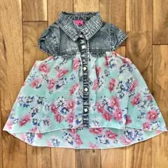 デニム×花柄シフォンチュニック 半袖デニムシャツ 100 女の子 トップス 美品