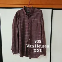 Van Heusen バーガンディ チェックシャツ XXL