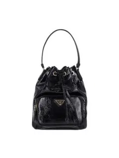 PRADA プラダ DUET デュエット レザー バケットバッグ新品未使用正規品 Black Prada Duet Naplak Patent Leather Bucket Bag | PRADA