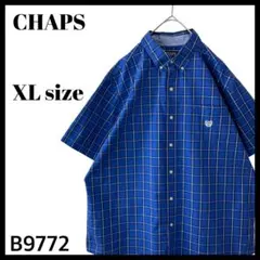 CHAPS チャップス チェック柄 ロゴ刺繍 半袖シャツ 青 防シワ加工 XLのサムネイル