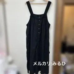 サマンサモスモス　前後着サロペット　ウール調　ブラック