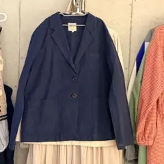 サマンサモスモス】テーラードジャケット　麻×綿　ネイビー　Ｆサイズのサムネイル