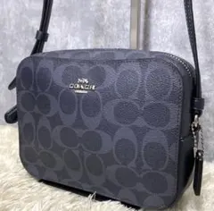 【極美品】COACH コーチ カメラバッグ　レザー　PVC シグネチャー 濃紺