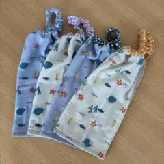 ハンドメイド　おりこうエプロンタオル　4枚セット　海の生き物　カメ　魚