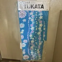 新品 浴衣 単品 ブルー 桜 菊 綿100% 163cm