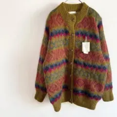 used 古着 カーディガン 黄土色 赤 古着コーデ カジュアル