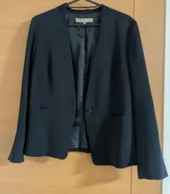 【美品】ノーカラージャケット 38 ネイビー