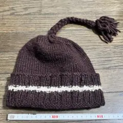 ニット帽 ストライプ ポンポン付き ハンドメイド　m