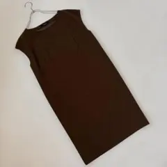 MICHEL KLEIN フレンチスリーブ ひざ丈ワンピース ブラウンのサムネイル