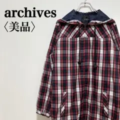 美品【アルシーヴ】チェック柄 フルジッパー 長袖 フーデッドナイロンジャケット