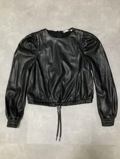 ZARA ザラ フェイクレザー ノーカラー プルオーバー トップス 黒 XS