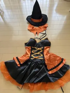 ハロウィン♡コスプレ衣装 オレンジと黒のドレス Sサイズ 帽子付き