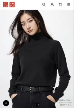 UNIQLO カシミヤ　ブラック タートルネックセーター L