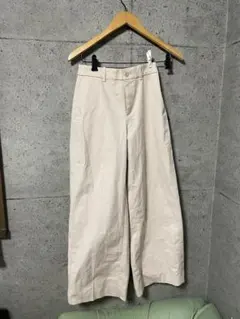 ベージュ コットン混紡 ワイドパンツ