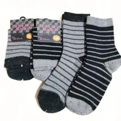 ウール混ソックス4足セット レディース靴下まとめ売り ボーダー W4BDBKGR