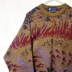 デザインニット　総柄　ヴィンテージ　レトロ　アート　奇抜　アースカラー　モヘア